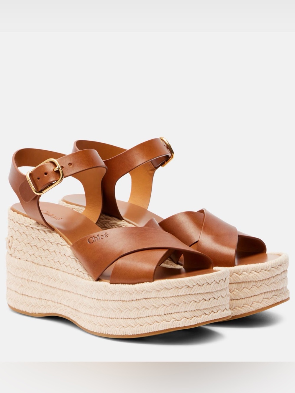 Chloe Isla Leather Espadrille Wedge Sandals Size 38 $1150